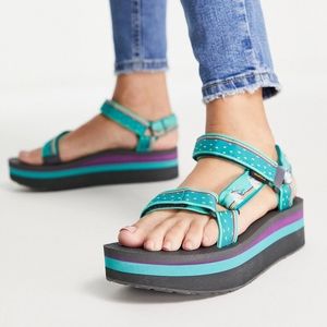 Teva Platform Sandals US 7 EUR 37 38 teal purple unicorn waterfall quick dry